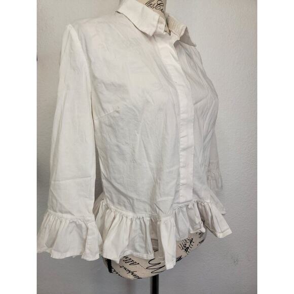 Vintage Bebe Button Shirt XS Ruffle Blouse Collar Relax Semi Crop White Italy - Picture 3 of 10
